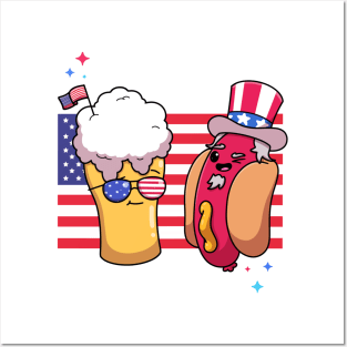 Kawaii Uncle Sam Hot Dog And Beer Posters and Art